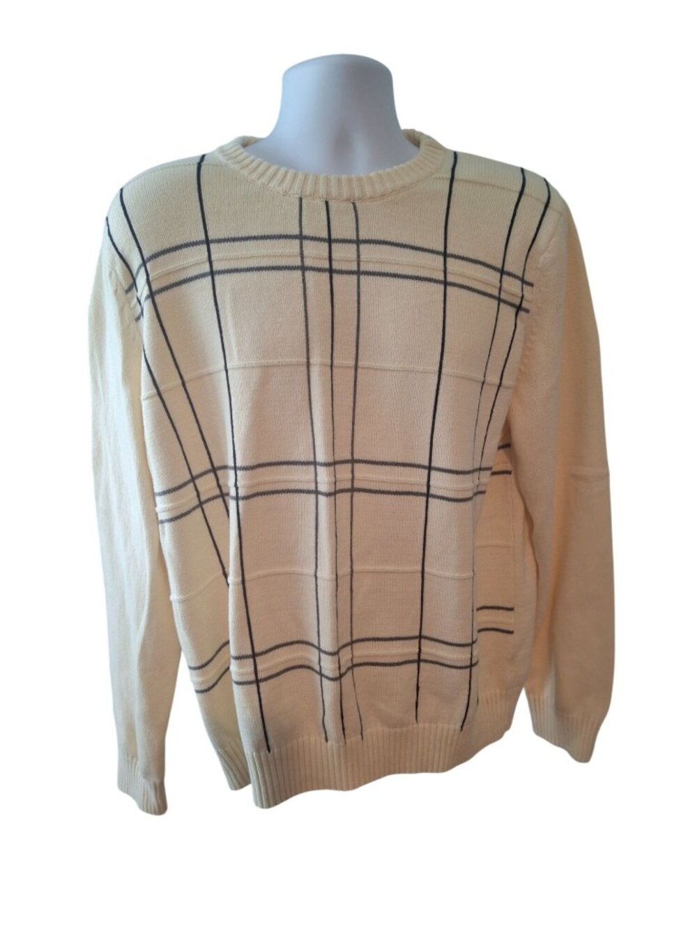 Croft Barrow XL Cream  Sweater Windowpane Cotton Quiet Luxury Preppy Olfd  Money